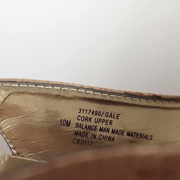 Euro soft by soft sling back peep toe heels cork uppers with gold Flecks 10 M - Picture 8 of 10